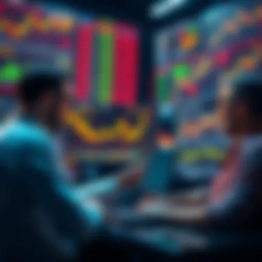 A group of investors studying charts and financial data on screens to track smart money trends for investment strategies in 2025.