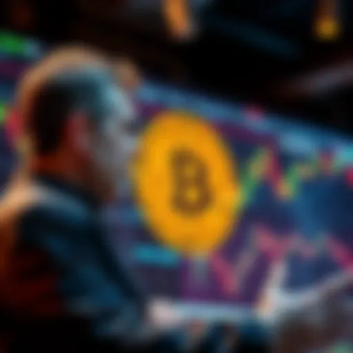 Jack Mallers discussing Bitcoin security in front of a digital display showing the Bitcoin symbol and financial charts