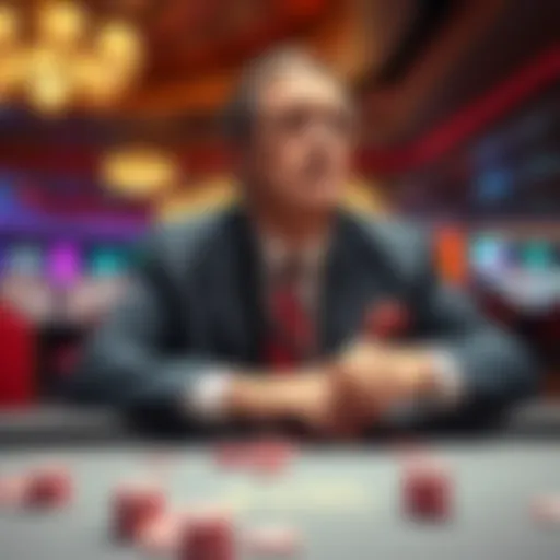 James Wynn sitting at a casino table looking concerned after losing money, with chips scattered around him.