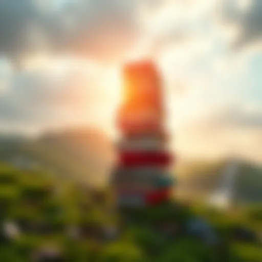 A stack of 250 items representing the start of a journey, with a path leading toward success in the background.