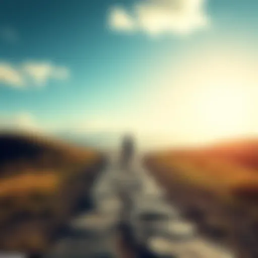 A person standing at a crossroads looking towards a bright horizon with open paths