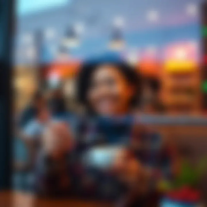 A person smiling while enjoying a cup of coffee in a cozy setting.