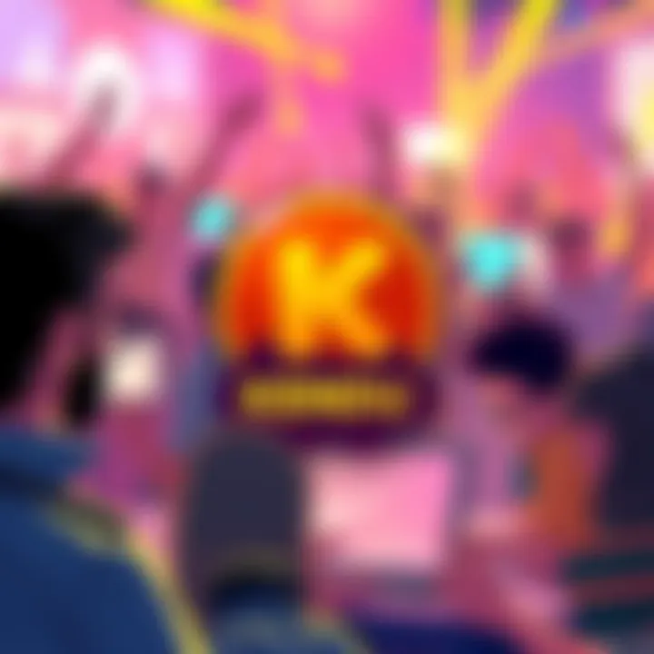 An illustration of Kendu memecoin logo with a vibrant community background showing excited people engaging online.