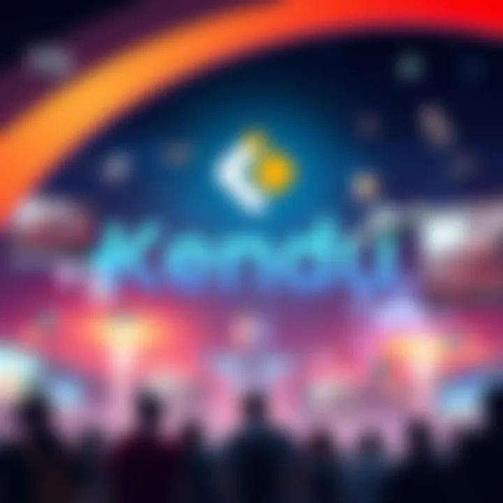 A vibrant graphic showing Kendu's logo with images of gaming elements and community events in the background.