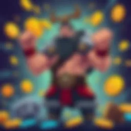 Illustration of a strong character named Kevin the HBARbarian, holding tokens and surrounded by digital currency symbols, representing trends in the token ecosystem.