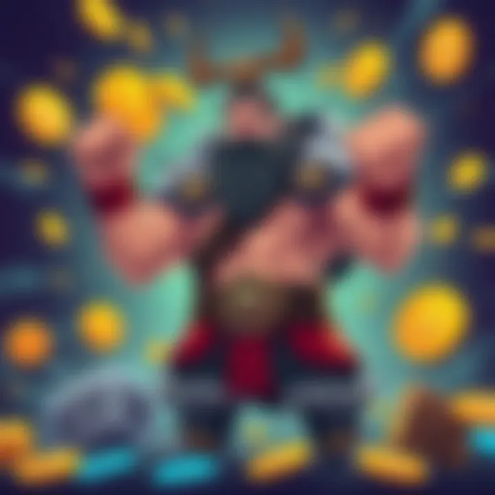 Illustration of a strong character named Kevin the HBARbarian, holding tokens and surrounded by digital currency symbols, representing trends in the token ecosystem.