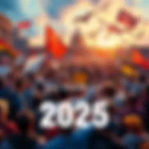 A collage showing major political rallies, social movements, and cultural celebrations from 2025.