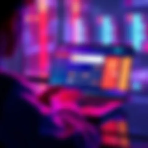 A user engaging with the Klink Finance platform on a laptop, showing a vibrant interface with crypto rewards options and task notifications.