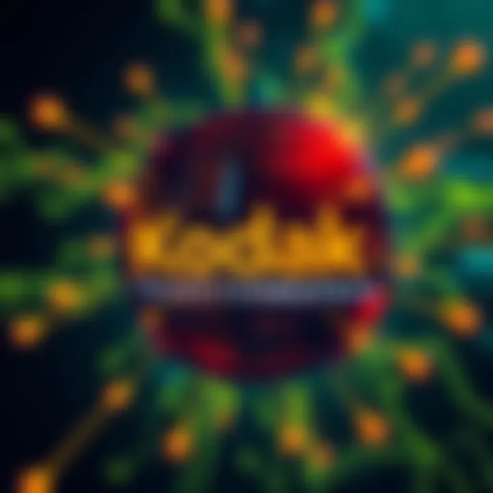 A visual representation of Kodak's logo with blockchain symbols around it, indicating innovation in photography rights management.
