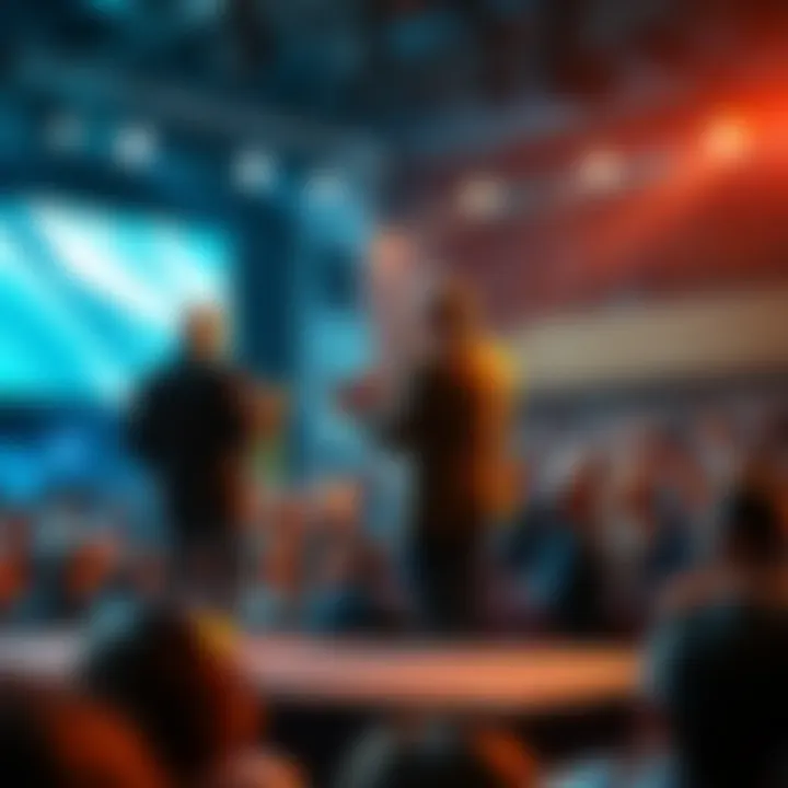 Kokkalis standing on stage, passionately presenting fresh insights to an attentive crowd