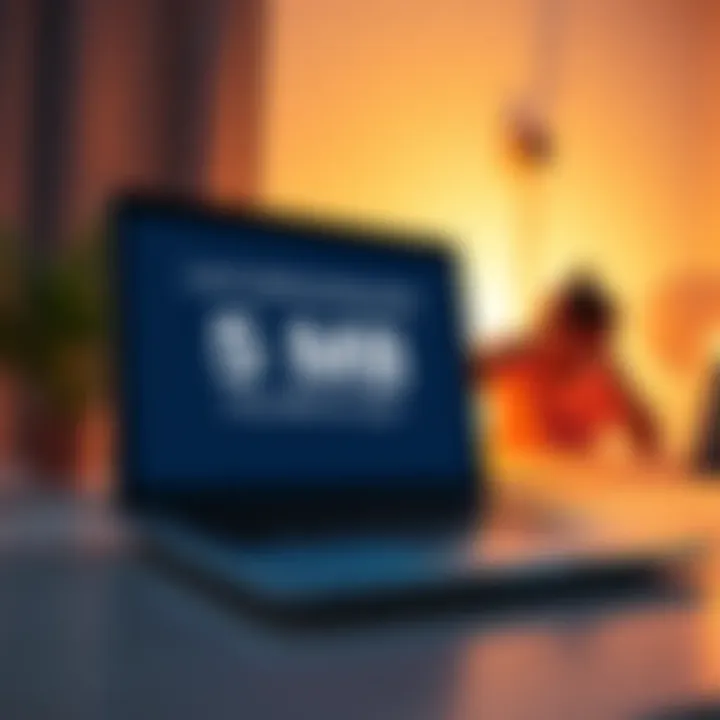 A laptop displaying a low data gathering rate in a computer screen with a frustrated person nearby