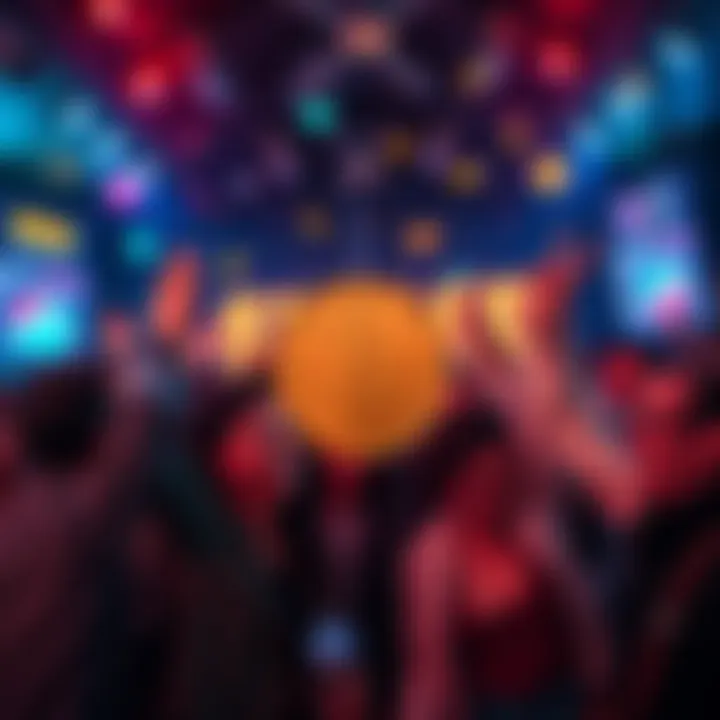 A group of happy people celebrating the launch of a new meme coin, with colorful graphics and humor elements in the background.