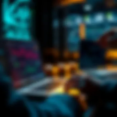 A person using a laptop to launch a crypto token with Orbitt 2.0, showing charts and graphs on the screen