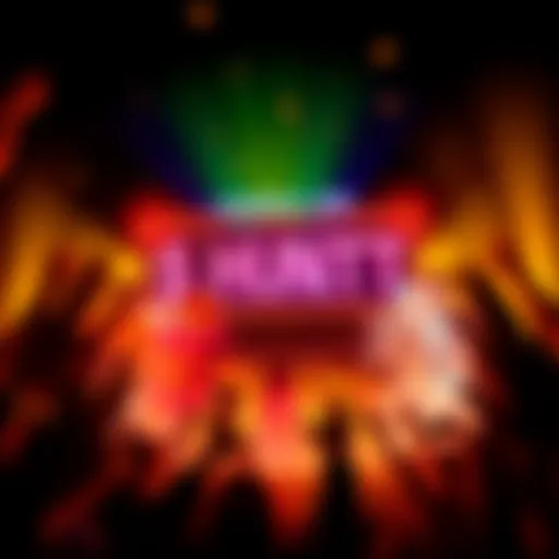 A graphic showing the launch event for the $HUNT memecoin with vibrant colors and a countdown timer, featuring coins and a cheering crowd.
