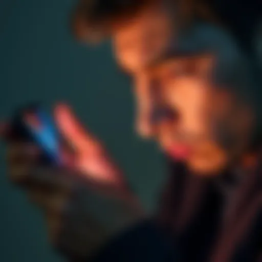 A close-up of a person struggling to update the Ledger Nano S Plus wallet on their smartphone using the Ledger Live app, showing a frustrated expression while looking at the screen.