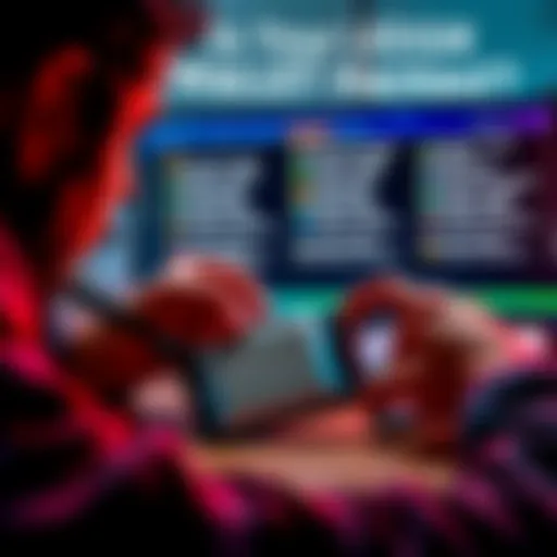 A worried person examining a Ledger wallet on their desk with a computer in the background showing unusual transaction addresses.
