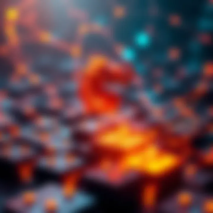 A graphic representation of Leemon's impact on blockchain technology with digital elements and interconnected blocks