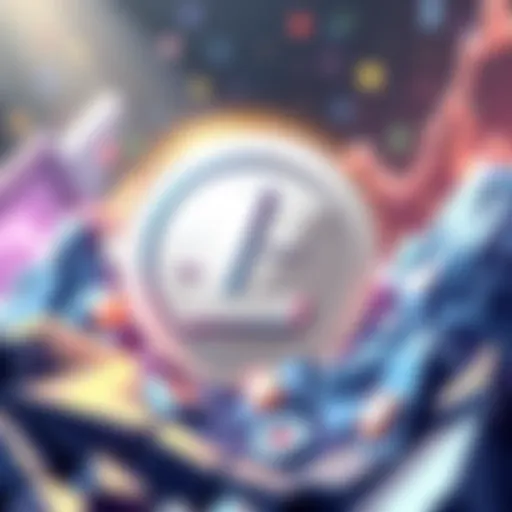 An illustration showing Litecoin's logo with visual elements representing challenges and growth in the crypto market