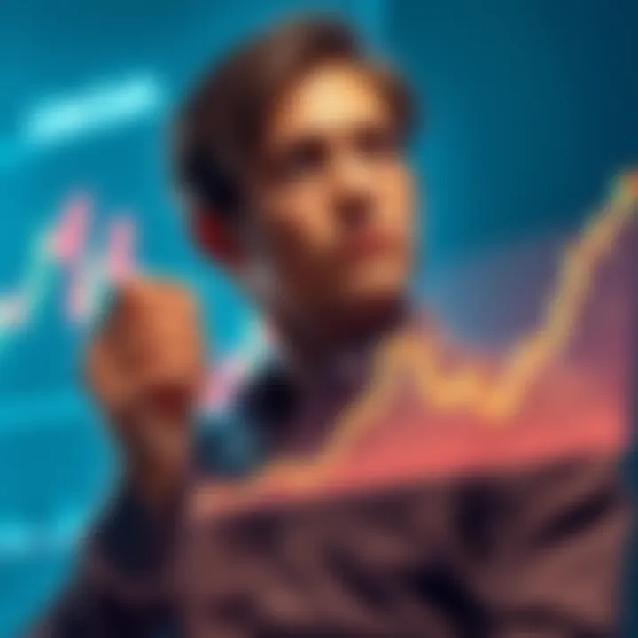 A person looking at a graph showing a discount on Litecoin prices with a thoughtful expression
