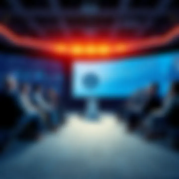 A panel of experts discussing Litecoin ETF approval at a conference, with charts showing market trends in the background.