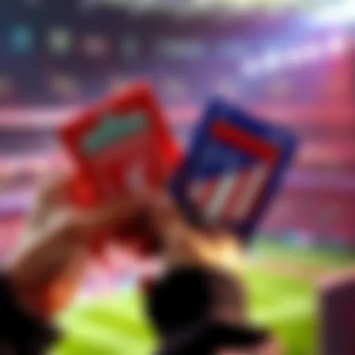 A person holding Liverpool and Atletico Madrid sports cards ready for trade