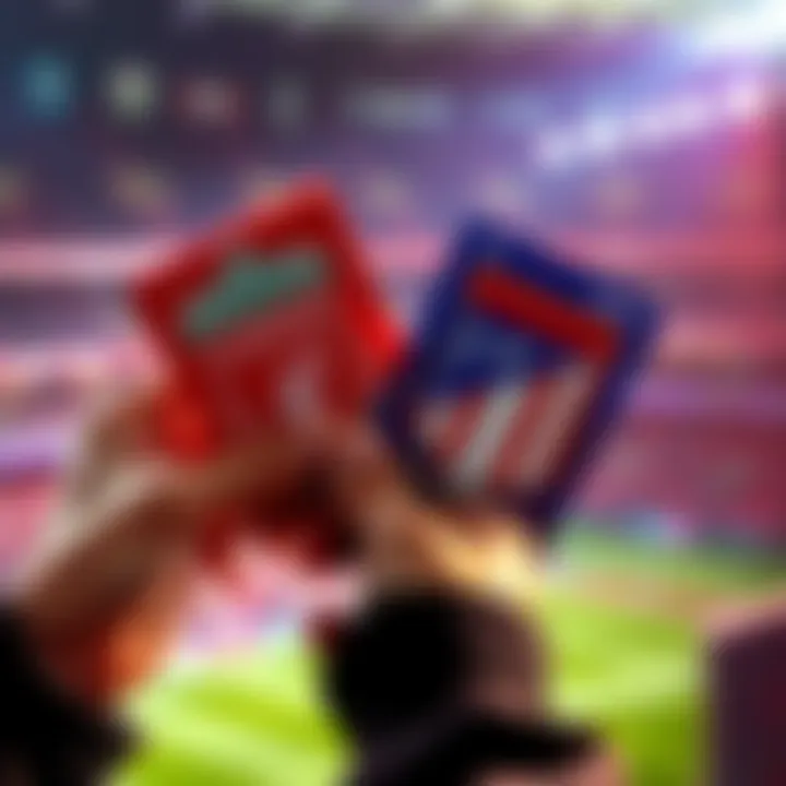 A person holding Liverpool and Atletico Madrid sports cards ready for trade