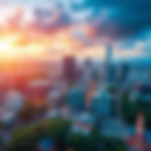 A vibrant cityscape reflecting community engagement and transparency in local government