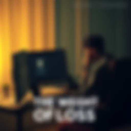 A person sitting in front of a computer, looking dejected as a notification flashes about a broken login streak, symbolizing the emotional toll of missed achievements.