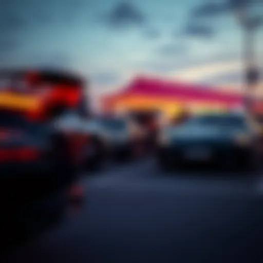 A high-end car gathering showcasing luxury vehicles and a vibrant community atmosphere