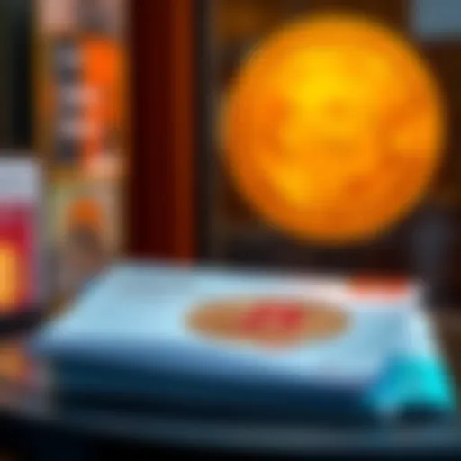 A brochure showcasing Bitcoin services at Luzerner Kantonalbank, with promotional materials and a Bitcoin symbol in the background.