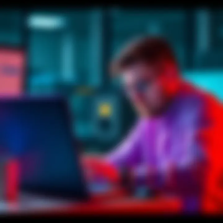 A MacOS user looking frustrated while using Ledger Live software on their laptop, showing signs of lag