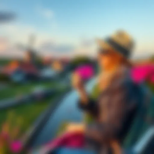 A traveler enjoying seamless transactions with a Maestro card in a picturesque Dutch landscape