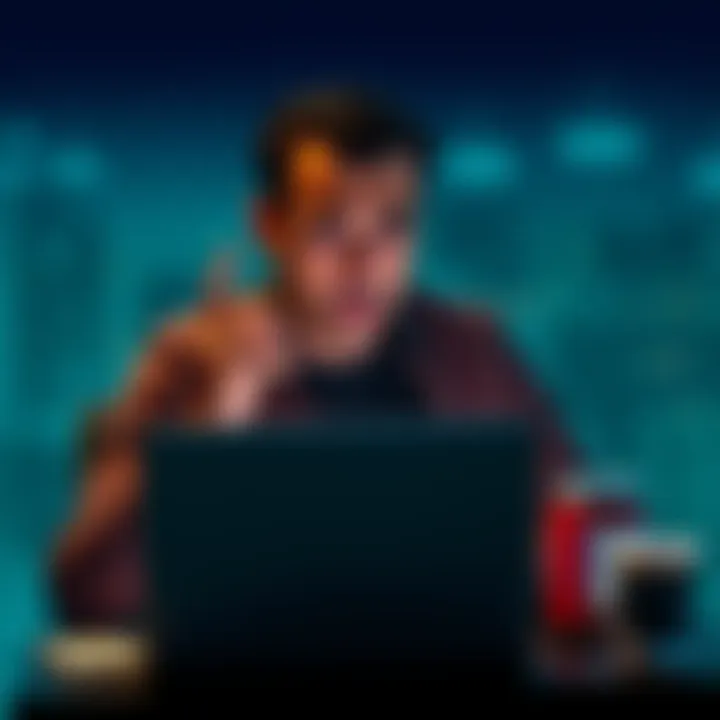 A man expressing concern over a fraudulent crypto trading scheme, sitting in front of a laptop with a worried expression.