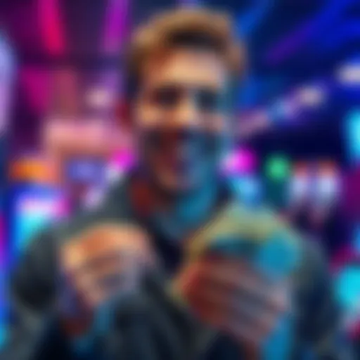 A man smiling confidently while holding cash; featured prominently in cash win game advertisements.