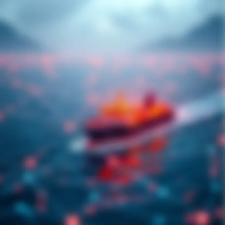 A digital representation of ships tracked in real-time using a decentralized network for marine data integrity.