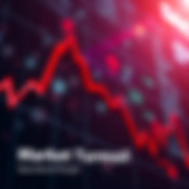 A stock market chart showing a downward trend with red arrows indicating loss.