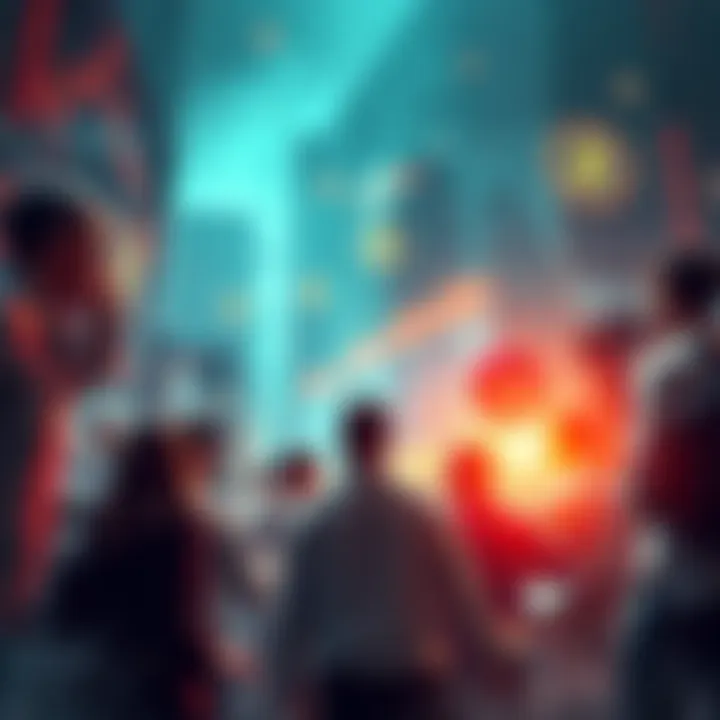 A chaotic scene showing traders and charts representing market manipulation in cryptocurrency, with distressed investors in the background.