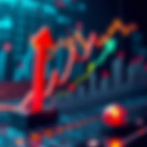 A graph showing rising market trends with arrows and financial icons