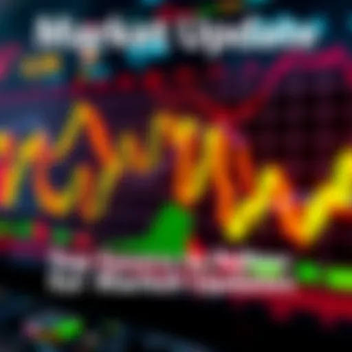 A visual representation of candlestick patterns with market trend graphs and analytics symbols