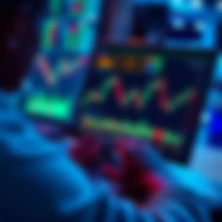 A trader analyzing cryptocurrency charts with graphs and data on a laptop screen