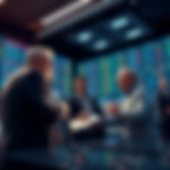 People discussing stock market trends and strategies during a dip.