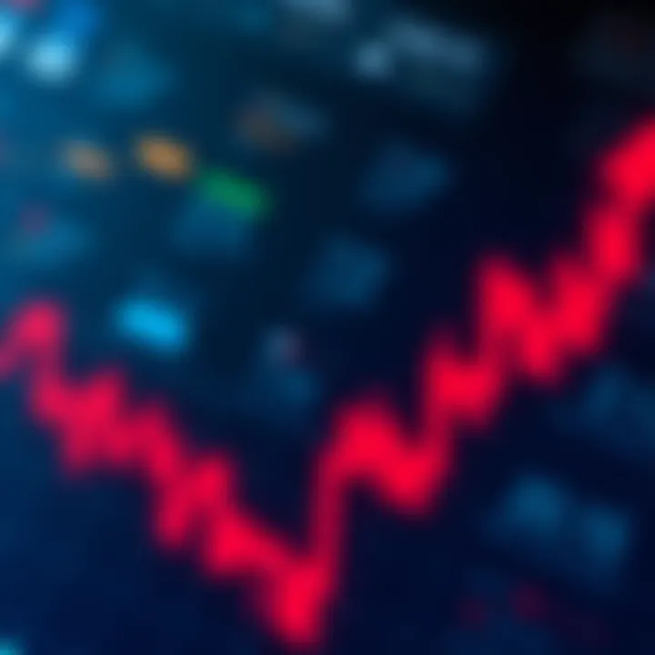 Stock market graph showing a downward trend with arrows pointing downwards.