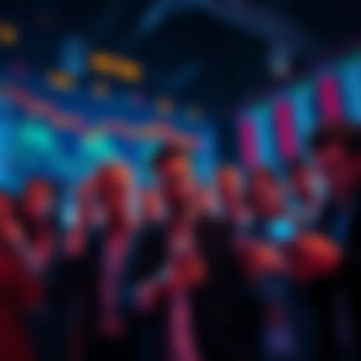 A group of worried people looking at stock charts with declining numbers, some holding their heads in concern while others are on their phones selling stocks.