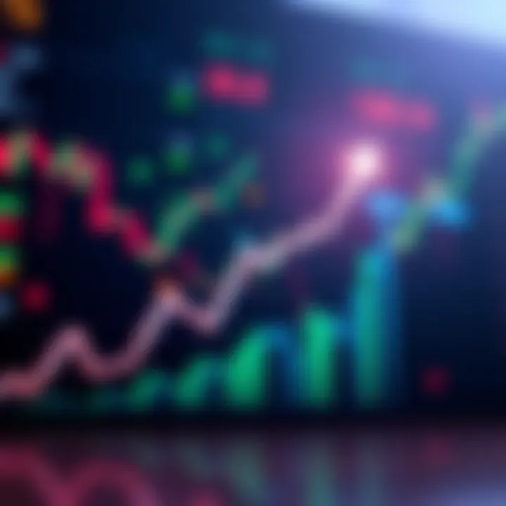 A graphic showing a rising stock market trend with an upward arrow and financial charts
