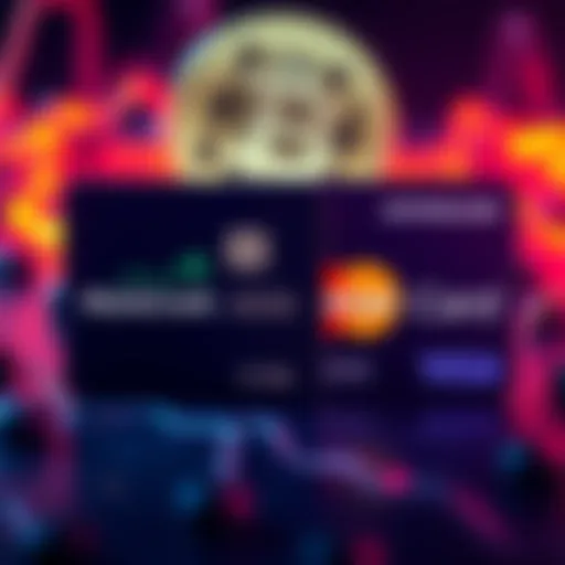 Mastercard logo next to Chainlink logo with a digital currency symbol in the background