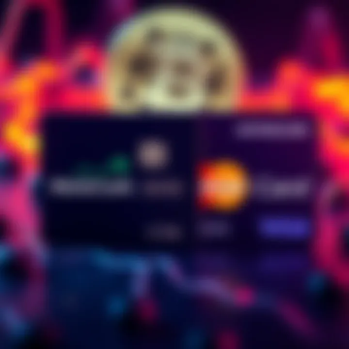 Mastercard logo next to Chainlink logo with a digital currency symbol in the background