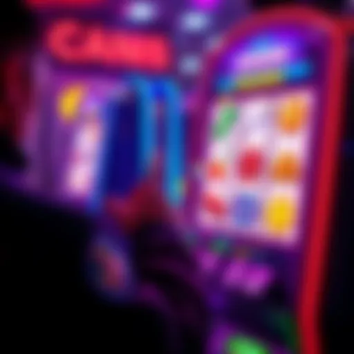 A user interacts with a colorful slot machine interface displaying trending meme tokens for trading.