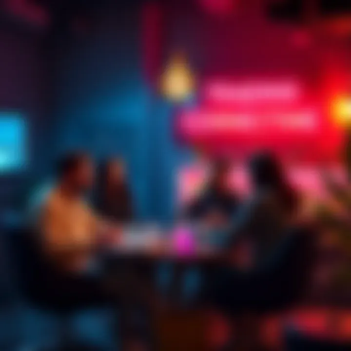 A group of people discussing meme strategies in a cozy setting, sharing ideas and insights with enthusiasm.
