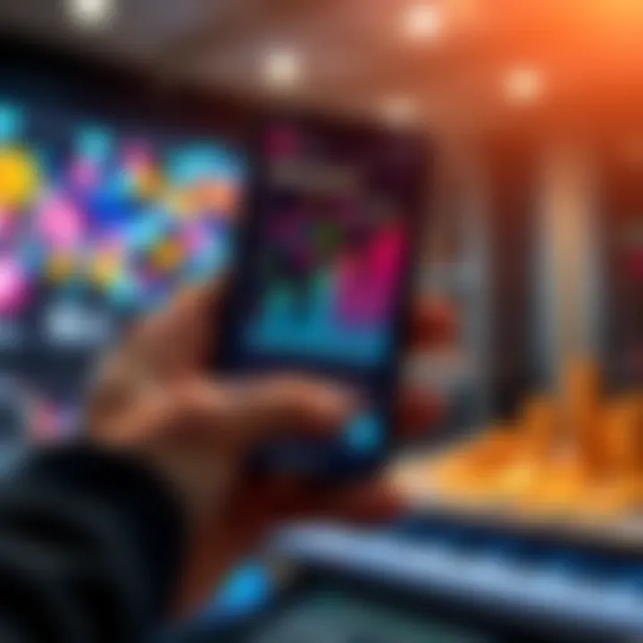 A person holding a smartphone displaying a memecoin chart with rising trends and colorful memecoin icons in the background.