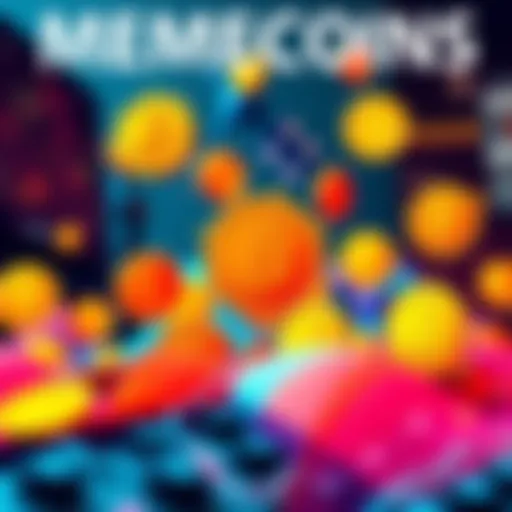 A vibrant graphic showing various memecoin symbols with dollar signs and playful elements, representing a lively and competitive market
